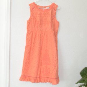 Sundance Dress Orange Cotton Lined Ruffle Hem Embroidered Midi LP